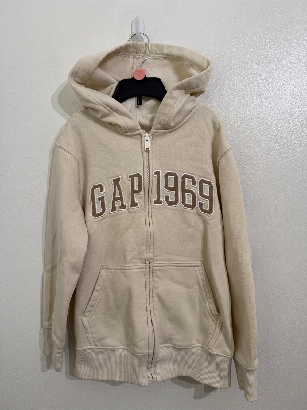 GAP Zip-Up Hoodie Girls Medium 8 Cream Embroidered Kids